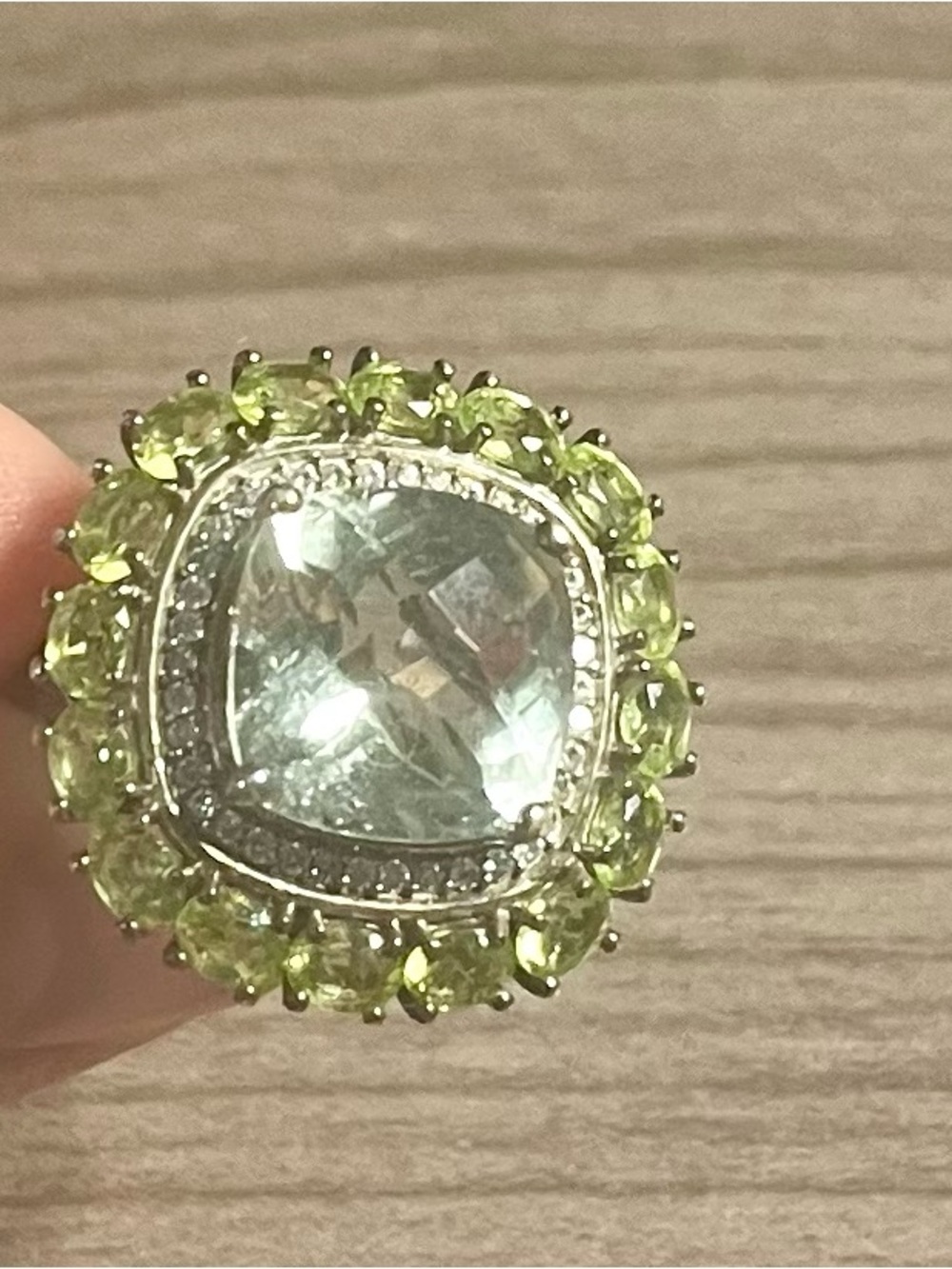 Vintage Lime Green Cushion Halo Statement Ring -stamped 925 size 7